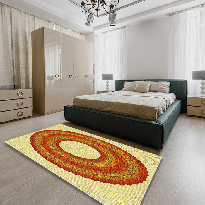 Patterned Orange Red Orange Rug in a Bedroom, pat1021yw