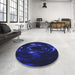 Round Patterned Sapphire Blue Rug in a Office, pat1022blu