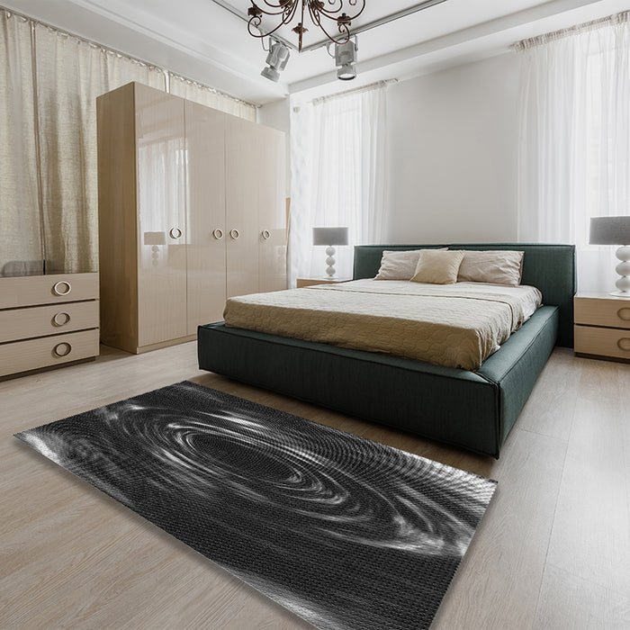 Round Machine Washable Transitional Carbon Gray Rug in a Office, wshpat1022gry