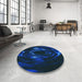 Round Patterned Blue Rug in a Office, pat1022lblu