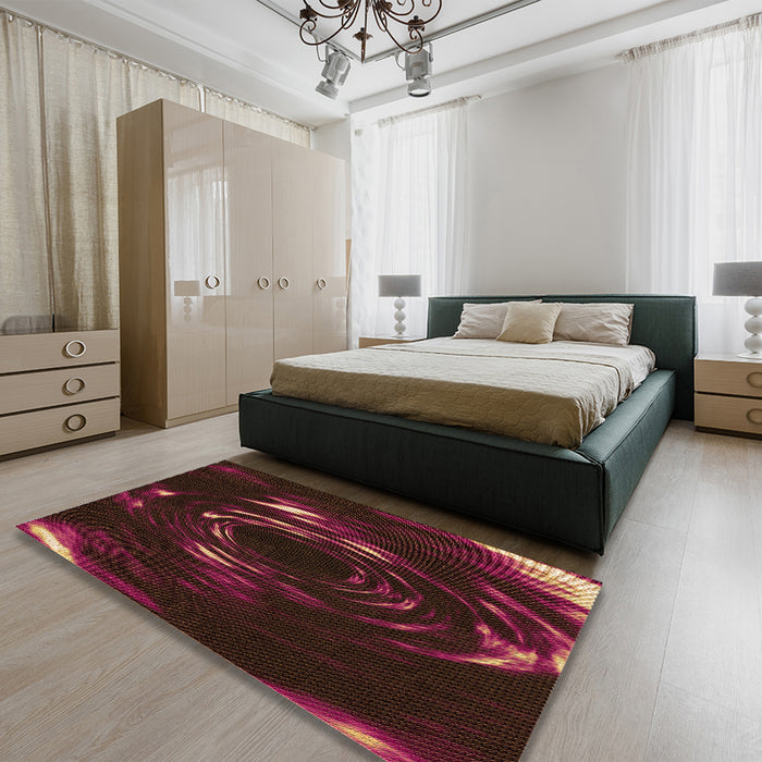 Patterned Red Brown Rug in a Bedroom, pat1022org