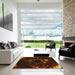 Square Patterned Dark Bronze Brown Rug in a Living Room, pat1022yw