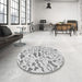 Round Patterned Platinum Gray Rug in a Office, pat1023gry