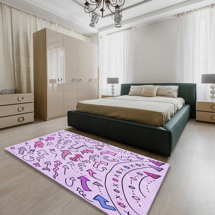 Round Machine Washable Transitional Lilac Purple Rug in a Office, wshpat1023pur