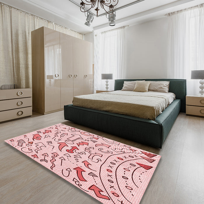 Patterned Red Rug in a Bedroom, pat1023rd