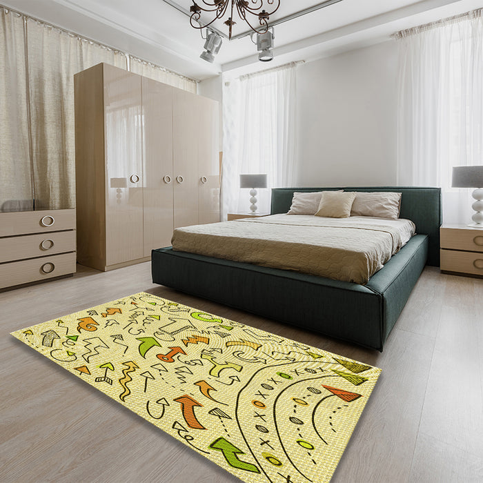 Patterned Caramel Brown Rug in a Bedroom, pat1023yw