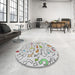 Round Machine Washable Transitional Pearl White Beige Rug in a Office, wshpat1023