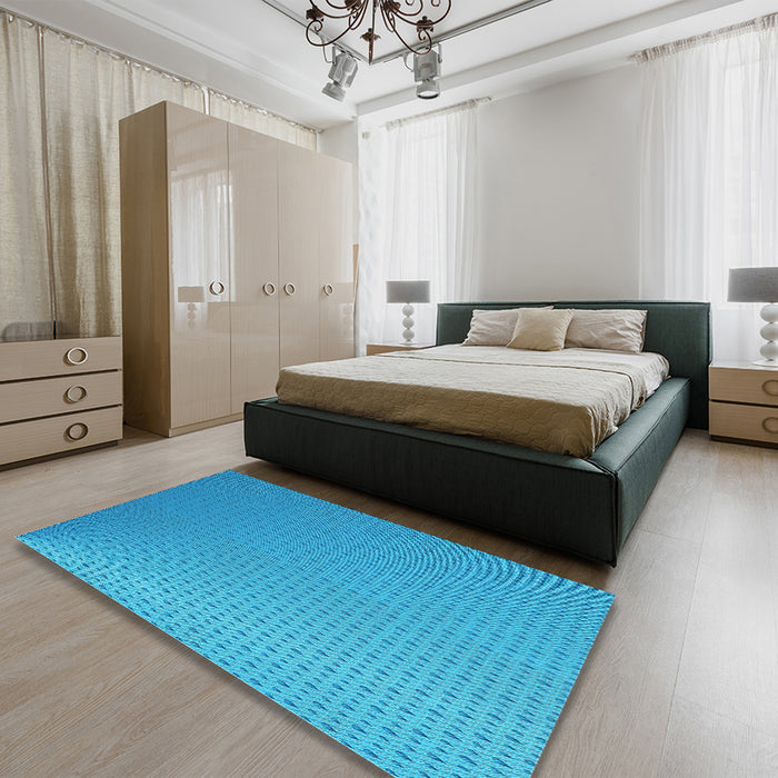 Round Machine Washable Transitional Deep Sky Blue Rug in a Office, wshpat1024lblu
