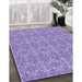 Patterned Purple Mimosa Purple Rug in Family Room, pat1025blu