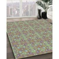 Patterned Dark Gold Brown Rug, pat1025lblu