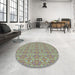 Round Patterned Dark Gold Brown Rug in a Office, pat1025lblu