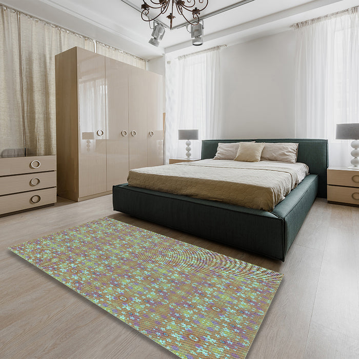 Patterned Dark Gold Brown Rug in a Bedroom, pat1025lblu