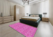 Patterned Deep Pink Rug in a Bedroom, pat1025pur