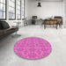 Round Patterned Deep Pink Rug in a Office, pat1025pur