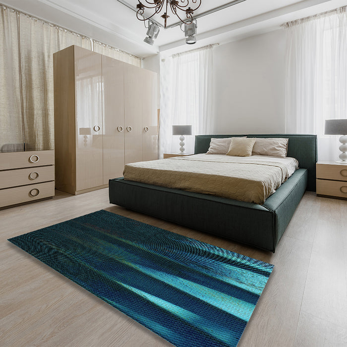 Patterned Teal Green Rug in a Bedroom, pat1026lblu
