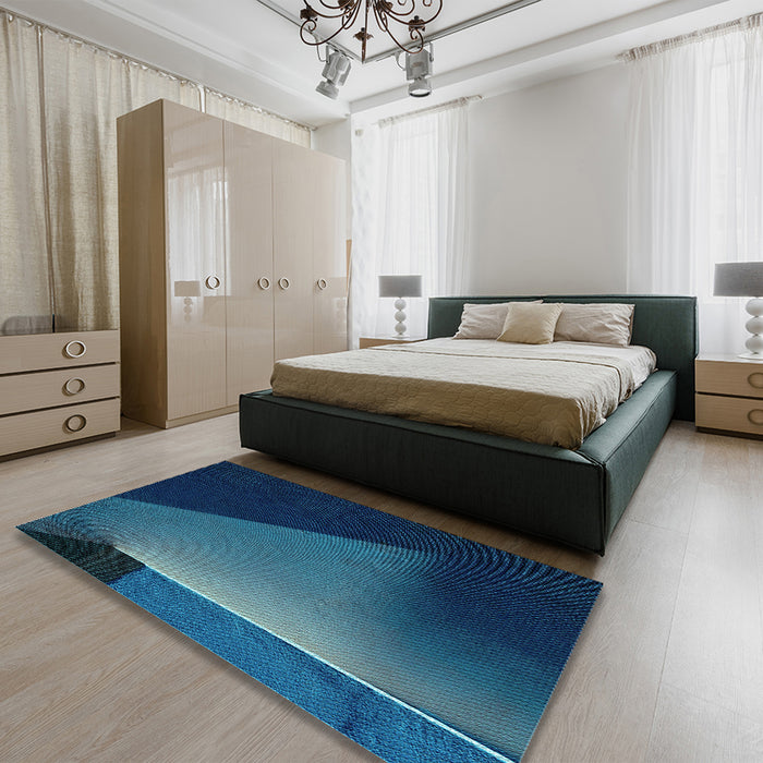 Patterned Blue Ivy Blue Rug in a Bedroom, pat1027lblu