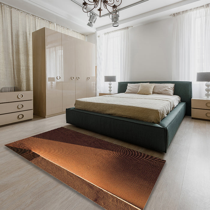 Patterned Mahogany Brown Rug in a Bedroom, pat1027org