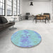 Round Patterned Iceberg Blue Rug in a Office, pat1028lblu