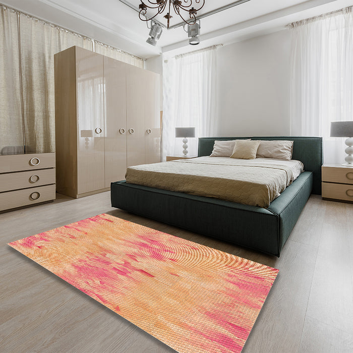 Patterned Yellow Orange Rug in a Bedroom, pat1028org