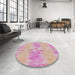Round Machine Washable Transitional Deep Rose Pink Rug in a Office, wshpat1028