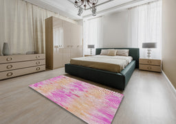 Patterned Deep Rose Pink Modern Rug in a Bedroom, pat1028