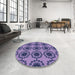 Round Patterned Purple Mimosa Purple Rug in a Office, pat1029blu