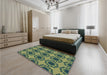 Patterned Green Rug in a Bedroom, pat1029lblu