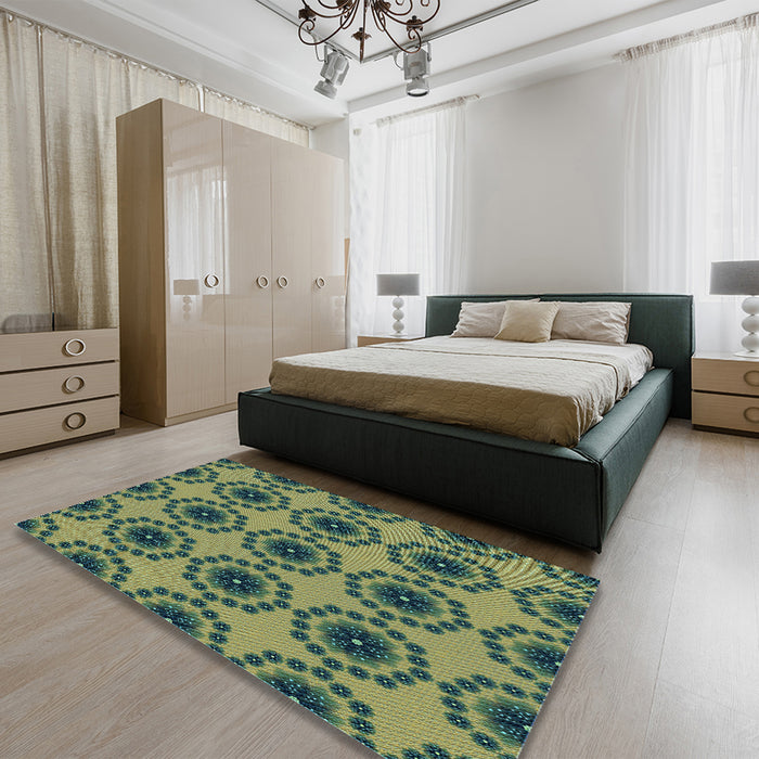 Patterned Green Rug in a Bedroom, pat1029lblu