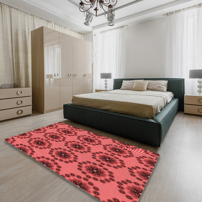 Patterned Red Rug in a Bedroom, pat1029rd