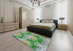 Machine Washable Transitional Forest Green Rug in a Bedroom, wshpat102