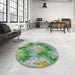 Round Machine Washable Transitional Forest Green Rug in a Office, wshpat102