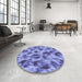 Round Machine Washable Transitional Slate Blue Rug in a Office, wshpat103blu