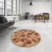 Round Machine Washable Transitional Orange Rug in a Office, wshpat103brn