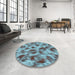 Round Machine Washable Transitional Diamond Blue Rug in a Office, wshpat103lblu