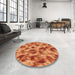 Round Machine Washable Transitional Orange Rug in a Office, wshpat103org