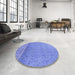 Round Patterned Denim Blue Rug in a Office, pat1030blu