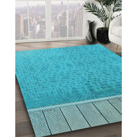 Patterned Bright Cyan Blue Rug, pat1030lblu