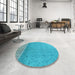 Round Patterned Bright Cyan Blue Rug in a Office, pat1030lblu