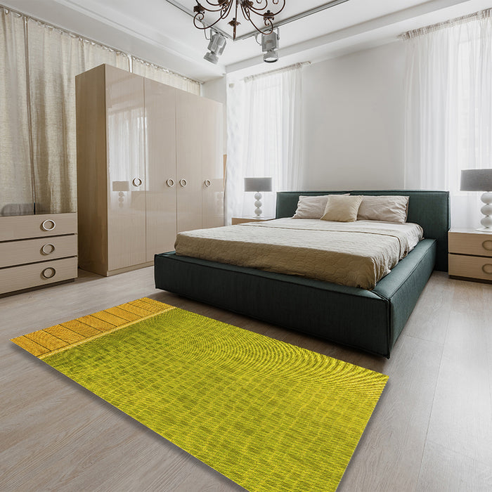 Patterned Dark Golden Brown Rug in a Bedroom, pat1030yw