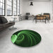 Round Patterned Black Rug in a Office, pat1031grn