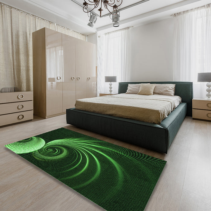 Round Machine Washable Transitional Black Rug in a Office, wshpat1031grn