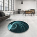 Round Patterned Dark Cyan Green Rug in a Office, pat1031lblu