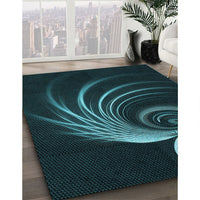 Patterned Dark Cyan Green Rug, pat1031lblu