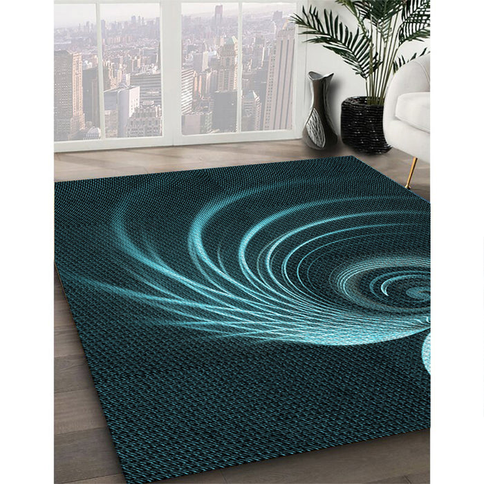 Patterned Dark Cyan Green Rug in Family Room, pat1031lblu