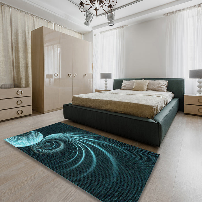 Patterned Dark Cyan Green Rug in a Bedroom, pat1031lblu