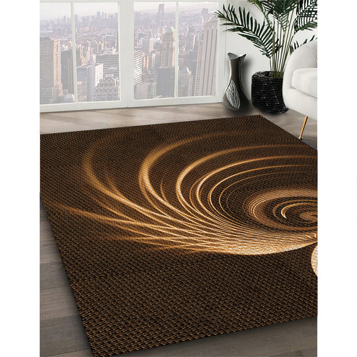 Patterned Black Brown Rug in Family Room, pat1031org