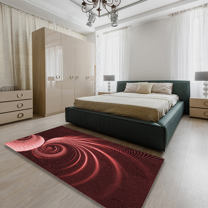 Round Machine Washable Transitional Fire Brick Red Rug in a Office, wshpat1031rd