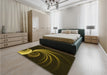 Patterned Dark Yellow Green Rug in a Bedroom, pat1031yw