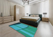 Patterned Dark Turquoise Green Rug in a Bedroom, pat1032lblu