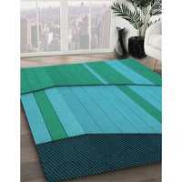 Patterned Dark Turquoise Green Rug, pat1032lblu